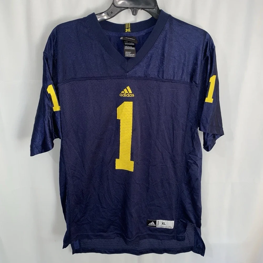 Adidas Michigan Wolverines #1 Blue Football Jersey Youth Size XL 18-20